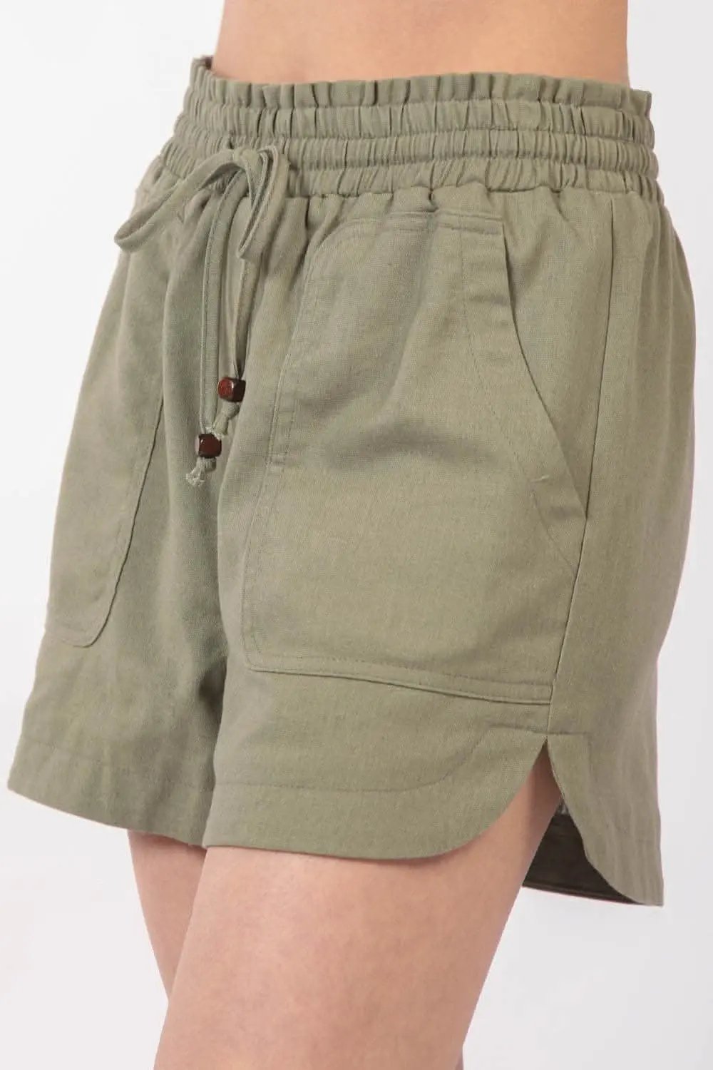 VERY J Drawstring Elastic Waist Linen Shorts - Love Salve